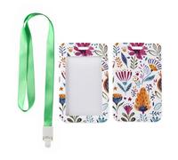 Wild Floral Art Badge Holder with Green Lanyard, Pass Holders and Lanyards, Vertical Cards Protector for Staff, Vertical ID Cards Protector for Worker, Nurse Accessories Nurse Accessories Work