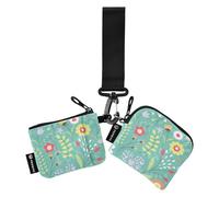 Wild Floral Heart Teal Women's Dual Wallets Busniess Card Cases Minimalist Zipper Coin Purse Wallet with Zipper Pocket for Women Men 2 Pcs, Wild Floral Heart Teal, One Size, Modern