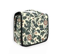Wild Floral Red Dark Green Bags for Women Toiletry with Hanging Hook Multifunctional Make up Bag Toilet