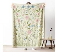 Wild Flower Blankets for Couch, Watercolor Plant Floral Fleece Blanket 60"x80" Warm Soft, Spring Country Pastoral Throw Blankets for Bed Cozy Lightweight Blanket for Fall Spring Summer Winter