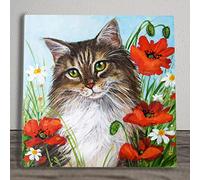 Wild Flower Cat Ceramic Picture Tile Artwork By Judith Yates Hanging Wall Art Home Decor