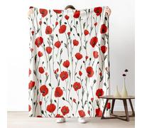 Wild Flower Fleece Throw Blanket, Red Poppy Couch Blanket 50"x60" Soft, Botanical Floral Leaf Blankets for Bed Warm Lightweight Cozy Bedding Blanket for Winter Fall Spring Summer