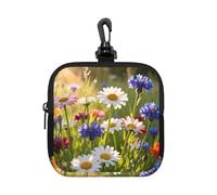 Wild Flower Meadow Small Zip Pouch-Waterproof Neoprene Storage Bag for Earbuds, Keychain Clip Case for Coins Cards USB, Travel Organiser