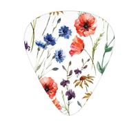 Wild Flower Poppy Chrysanthemum Daisies,12 Pcs Guitar Pick,3 Different Thickness Plectrums for Acoustic Guitar Bass Ukulele (0.46mm 0.96mm 0.71mm)