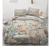 Wild Flower Single Duvet Cover Set 2 Pieces - Retro Botanical Floral Quilt Cover with 1 Pillowcases 50x75cm, Reversible Soft Microfiber Bedding Set with Zipper Closure 135x200 cm