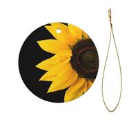 Wild Flower Sunflower Christmas Ceramic Ornament - Double-Sided Uv Printed Round Hanging Decoration with Gold String for Tree