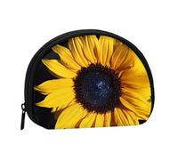 (Wild Flower Sunflower) Mini Shell Pouch Compact Storage Bag Portable Cosmetic Bag Small Coin Purse With Zipper For Women, Black, One Size, Stylish