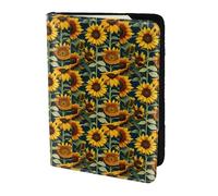 Wild Flower Sunflower Print 5.5in Passport Travel Document Wallet Case Stylish Secure Men Women For Travelers, Black, One Size