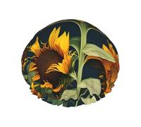 Wild Flower Sunflower Print Elastic And Reusable Hair Bath Caps Double Waterproof Layers Bathing Hat