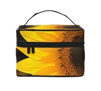 Wild Flower Sunflower Printing Makeup Bag for Women Portable Travel Cosmetic Case Make Up Organizer Bag Beauty Box with Inner Pouch and Handle
