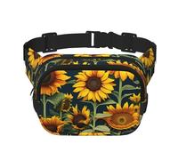 Wild Flower Sunflower Square Double-Layer Waist Bag Mini Adjustable Waist Belt Bag Exercise Running Travel Hiking, Black, One Size
