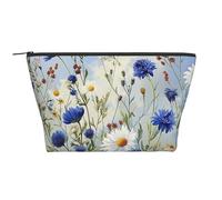 Wild Flowers and Cornflowers Daisies Art Print Makeup Bag Trapezoid Travel Cosmetic Organiser Stylish Storage for Beauty & Gifts for Women Girls