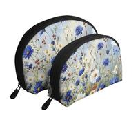 Wild Flowers and Cornflowers Daisies Art Print Shell-Shaped 2-Piece Makeup Bag Set Travel Cosmetic Organiser Stylish Storage for Beauty & Gifts for Women Girls