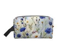 Wild Flowers and Cornflowers Daisies Art Printed Cosmetic Case with Handle, Lightweight Compact Storage for Makeup, Toiletries & Gadgets, Make up Organiser for Travel, School, Work