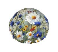Wild Flowers and Cornflowers Daisies art Printed Double-Layer Waterproof Shower Cap - Reusable Spa & Face Mask Bathing Hat for Travel, Home Care & Beauty Routine