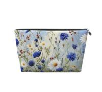 Wild Flowers and Cornflowers Daisies Art Printed Travel Cosmetic Bags with Silver Zipper Makeup Organizer Cosmetic Case Toiletry Bag for Women Mom Girls