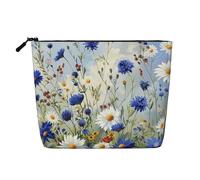 Wild Flowers and Cornflowers Daisies Art Printed Travel Makeup Bag Imitation Linen Cosmetic Bags Waterproof Cosmetic Case Organizer for Women