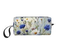 Wild Flowers and Cornflowers Daisies Art Printed Travel Makeup Bag Portable Cosmetic Bag Makeup Case Toiletry Handbag Organiser for Women