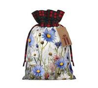 Wild Flowers And Cornflowers Daisies Color Blocked Linen Drawstring Gift Bag, Reusable Gift Bag