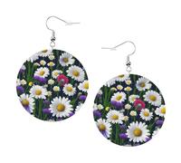 Wild Flowers And Cornflowers Daisies Leather Round Earrings Daily Accessories Working At Work Women'S Fashion
