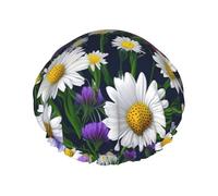 Wild Flowers And Cornflowers Daisies Print Elastic And Reusable Hair Bath Caps Double Waterproof Layers Bathing Hat