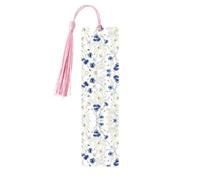 Wild Flowers and Cornflowers Daisies Print Reading Page Markers, 5pcs Wooden Bookmarks with Tassels,Teachers Reading Book Lovers Gifts