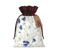 Wild Flowers And Cornflowers Daisies Print Xmas Drawstring Gift Bag Reusable For Christmas Festive Needs Wrapping Bags