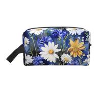 Wild Flowers and Cornflowers Daisies Printed Cosmetic Case with Handle, Lightweight Compact Storage for Makeup, Toiletries & Gadgets, Make up Organiser for Travel, School, Work