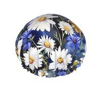 Wild Flowers and Cornflowers Daisies Printed Double-Layer Waterproof Shower Cap - Reusable Spa & Face Mask Bathing Hat for Travel, Home Care & Beauty Routine
