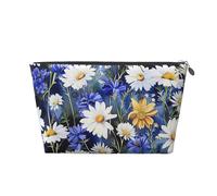 Wild Flowers and Cornflowers Daisies Printed Travel Cosmetic Bags with Silver Zipper Makeup Organizer Cosmetic Case Toiletry Bag for Women Mom Girls
