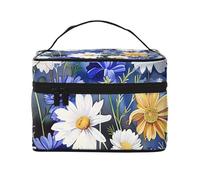 Wild Flowers and Cornflowers Daisies Printed Travel Makeup Bag Spacious Portable Cosmetic Organiser with Handle, Large Capacity Toiletry Bag, Gift for Women Girls
