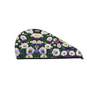 Wild Flowers and Cornflowers Daisies SamLng Coral Velvet Dry Hair Cap â€“ Perfect for Home, Travel, Pool Parties, Beaches, Baths, and More