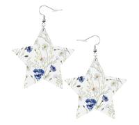 Wild Flowers and Cornflowers Daisies Star Shape Earrings, Modern Dangle Earrings, Women's Statement Jewelry for Office Daily