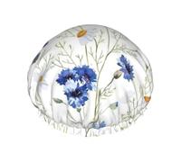 Wild Flowers and Cornflowers Daisy Print Shower Cap with Elastic and Reusable for Long and Short Hair, Double Layers Hair Cap