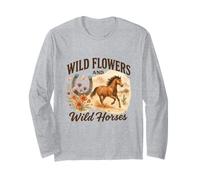 Wild Flowers and Wild Horses Western Watercolor Graphic Long Sleeve T-Shirt