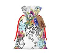Wild Flowers Birds Leaves Branches Christmas Canvas Gift Bag With Drawstring,Reusable Personalizedgift Bag