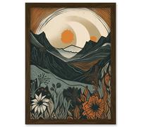 Wild Flowers in Scottish Hills Sunrise Landscape Artwork Framed Wall Art Print A4 Artery8 Brown One Size