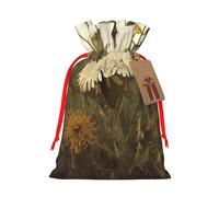 Wild Flowers Printed Christmas Drawstring Bags,M | Reusable Xmas Gift Storage Bags, Red Ribbon