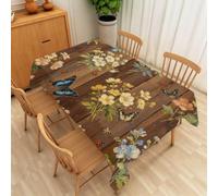 Wild Flowers Tablecloth 100x100 cm, Butterfly Square Table Cover