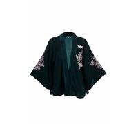 Wild Flowers Teal & Pink Velvet Embroidered Short Kimono Artemis Muse Teal One Size