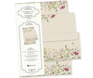 Wild Flowers Writing Paper Set, Vintage Flowers, Kraft Paper with Envelopes | Paper DIN A4 double-sided floral natural for women adults letter vintage retro 210 x 297 mm 90 g/m² printed