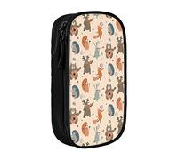 Wild Forest Animals Musical Pink Pencil Case for Boys Girls Teen Large Capacity Pencil Pen Box with Zipper Organizer Bag School Office Black