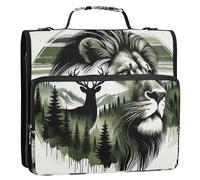Wild Forest Lion 1.5 Inch Binders 3 Ring Heavy Duty Zippered Binder Organizer Keeper Binder Bag with Strap for School Portfolio Hold 500 Sheets Holder