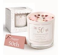 Wild & Free 50th Birthday Rose Quartz Candle Gift for Women, Soy Wax Crystal Candle, Cherry Blossom & Rose Scent, 50th Birthday Gift for Her, 230g