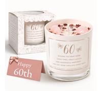 Wild & Free 60th Birthday Rose Quartz Candle Gift for Women, Soy Wax Crystal Candle, Cherry Blossom & Rose Scent, 60th Birthday Gift for Her, 230g