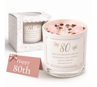 Wild & Free 80th Birthday Rose Quartz Candle Gift for Women, Soy Wax Crystal Candle, Cherry Blossom & Rose Scent, 80th Birthday Gift for Her, 230g