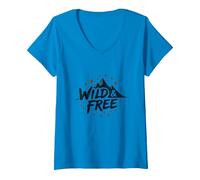 Wild & Free Mountain Adventure Starry Night V-Neck T-Shirt, Women, Sapphire, XXL