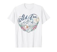 Wild & Free Mountain Camping Women Hiking Nature Lover Gift Value Graphic T-Shirt, Men, White, L