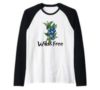 Wild & Free Watercolor Blueberry Cluster Fruit Illustration Raglan Baseball Tee