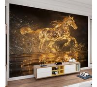 Wild Galloping Horse Mural Glowing Horse Wall Murals Golden Fantasy Animal Mural Wallpaper for Living Room Cartoon Animal Bedroom Wallpaper No Foaming 150 x 100 cm